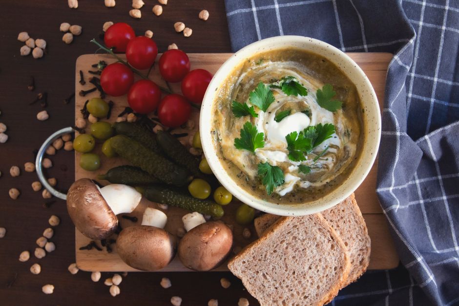 creamy cucumber soup bowl rustic kitchen