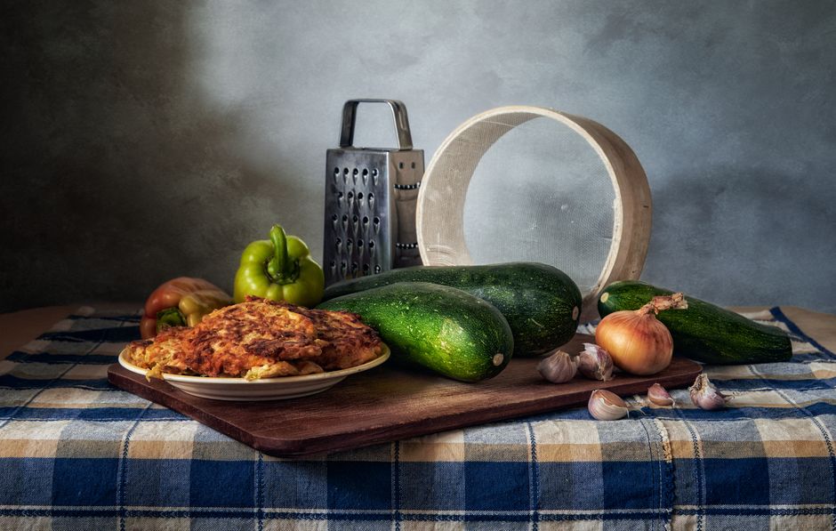 golden crispy zucchini pancakes feta garlic plate