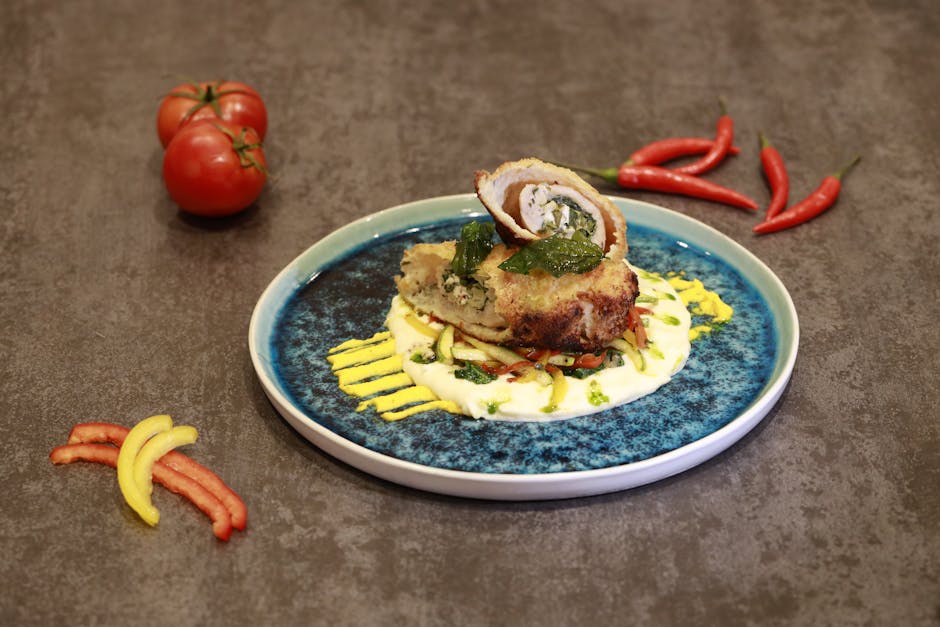 cooked stuffed chicken breast plate elegant