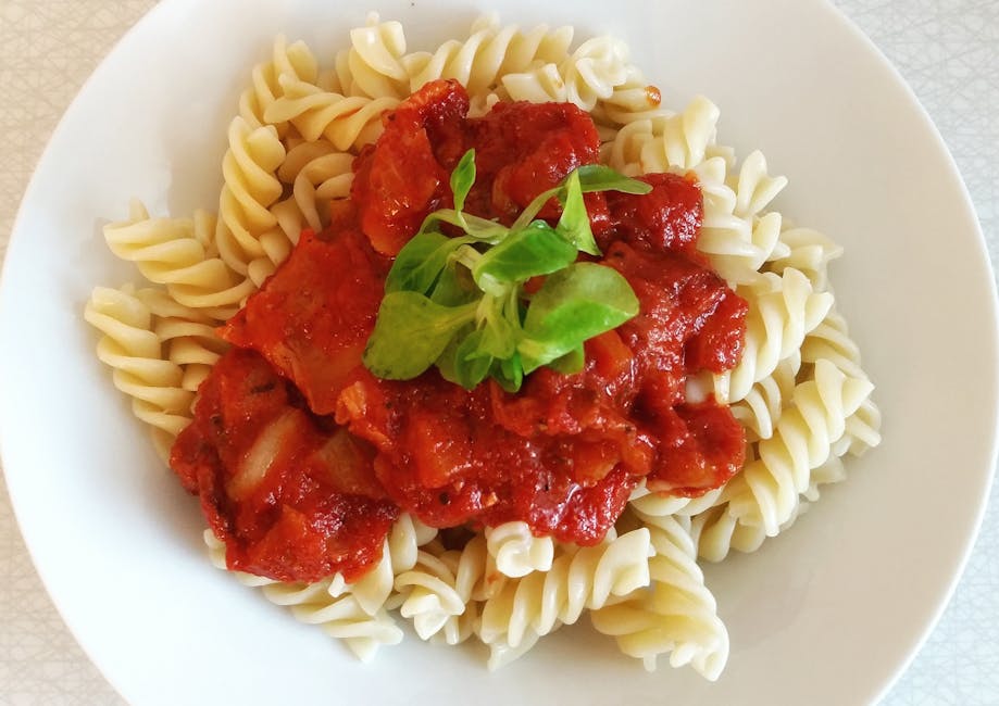 pasta with tuna sauce plated dish ready meal