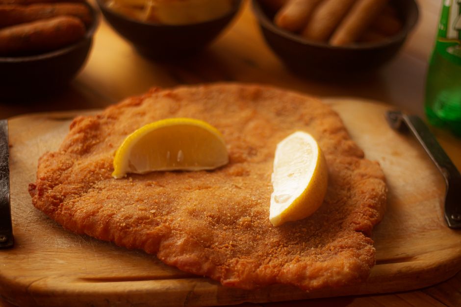 schnitzel on wire rack golden crispy