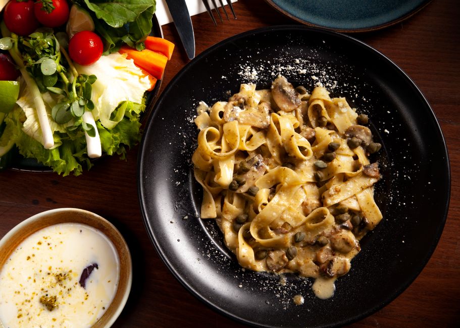 pasta with tuna olives capers plate