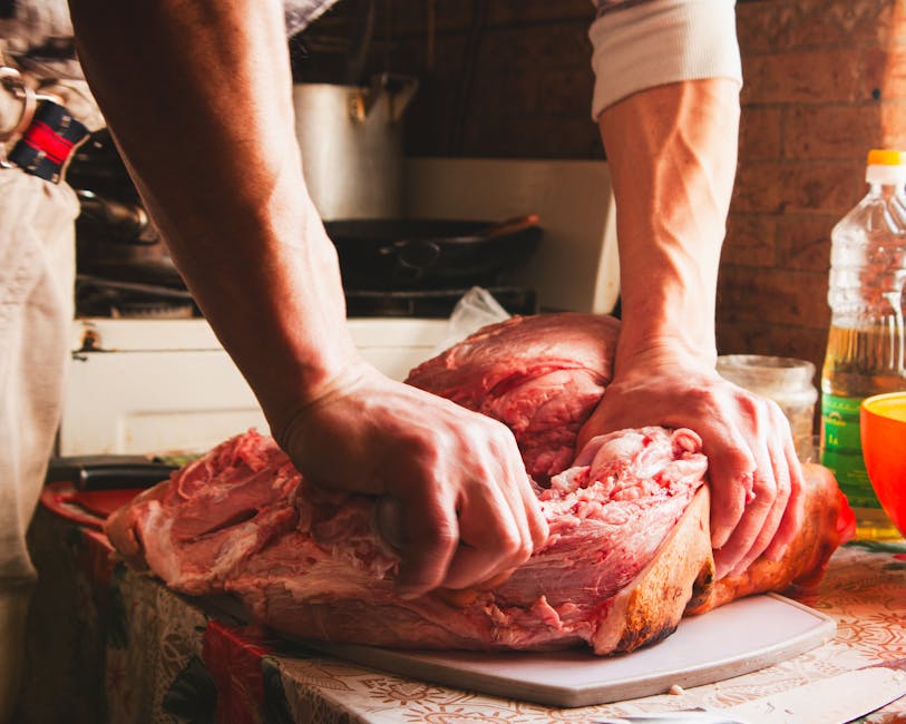 pork leg meat cutting preparation kitchen