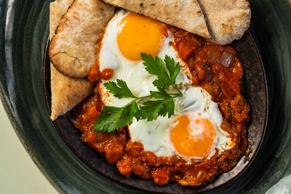 shakshuka with feta and parsley