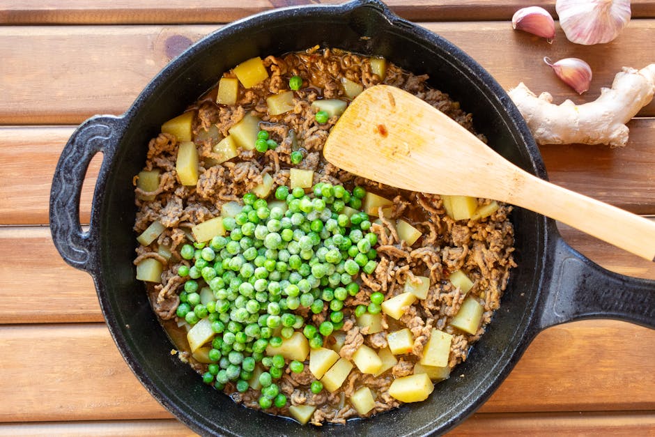 ground beef peas skillet cooking
