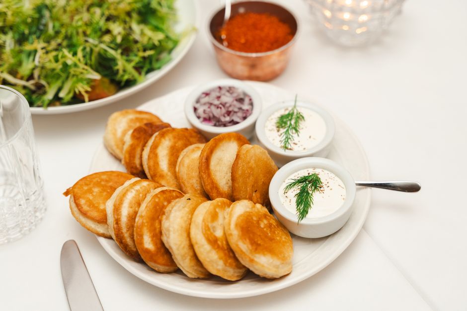 potato pancakes sour cream dill plate