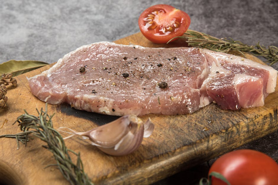 tender pork meat sliced garlic herbs