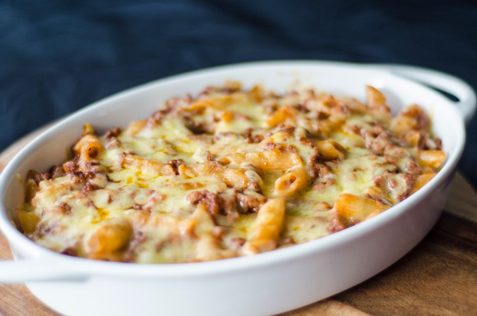 pasta bake golden cheese top oven
